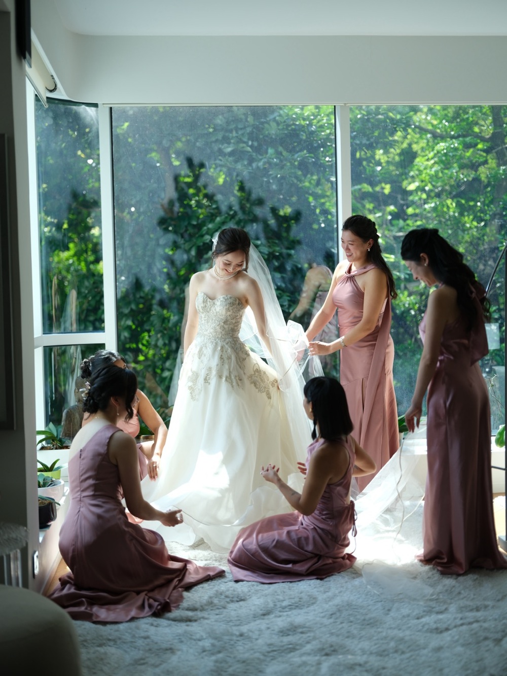 Ivory Strapless Lace Appliqué Wedding Gown with Tulle Skirt